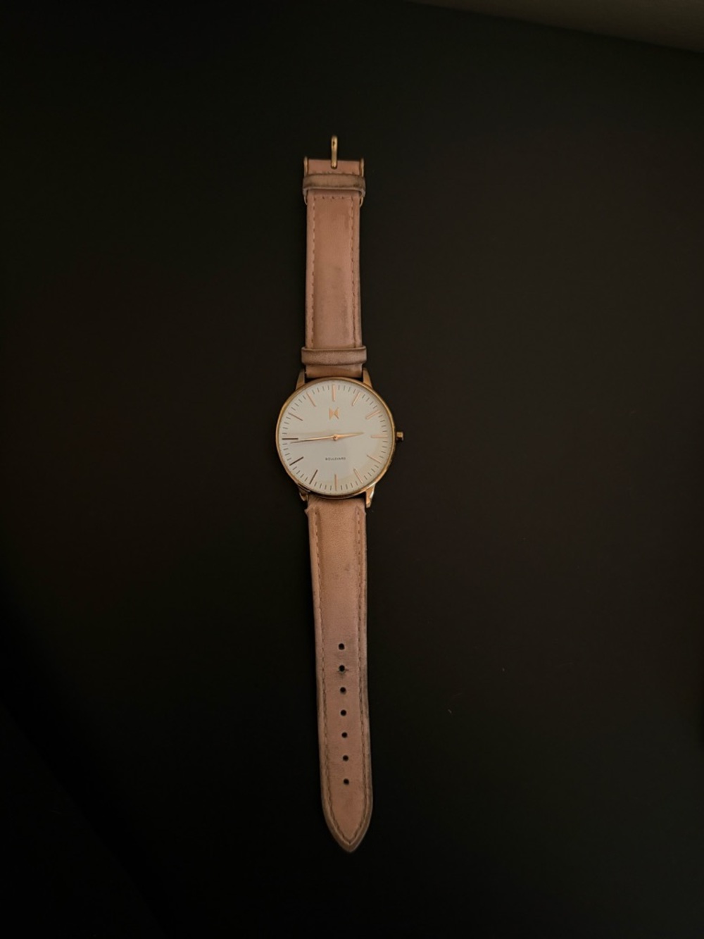 MVMT Minimalist Pink Leather Strap Watch with Gold Case